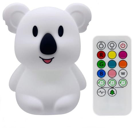 xinjinhju Luce notturna per bambini Koala lampada da comodino in silicone, luce la cameretta, Luci decorative, cura degli occhi, luminosità e colore regolabili, impostazione dell'ora - Media