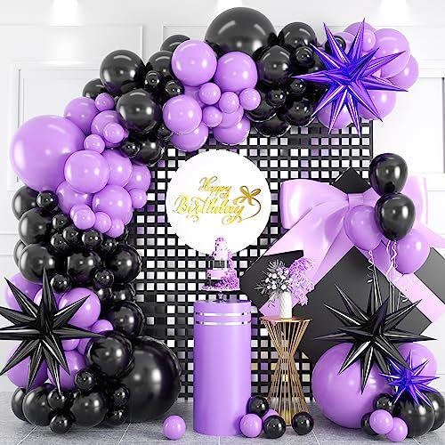 Kit arco per ghirlanda di palloncini nero viola nero con 2 palloncini Starburst in foil nero e viola in lattice per festa di compleanno, laurea, decorazione di fidanzamento