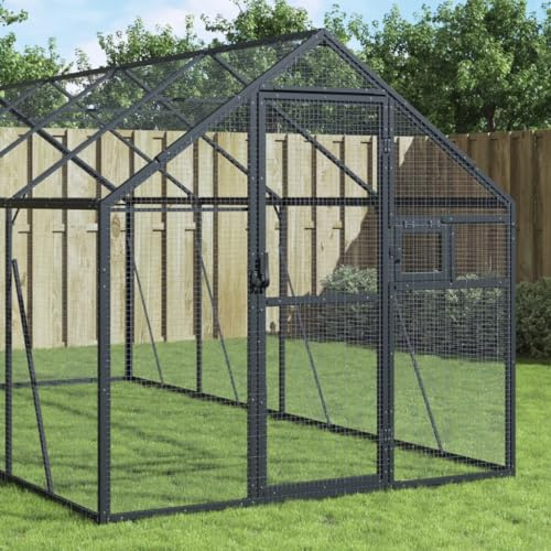Homgoday Aluminium-Voliere 179x400x185cm, stabiler Maschendraht, abschließbare Tür/Fenster, Anthrazit - Vogelkäfig mit großem Freilauf Model3155803