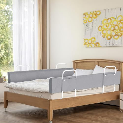 Tubiaz Bettgitter 150cm Bettschutzgitter rausfallschutz Bett für Kinder Verformbar Bettkantenschutz Höhenverstellbar Sicherheitsgeländer Boxspringbett Kinderbettgitter Kinderbett,Grau