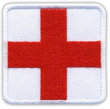 Rotes Medic Kreuz auf weißem Hintergrund – quadratisch – weißes VeIcro/Klettverschluss-Rückseite – bestickter Aufnäher/Abzeichen/Emblem