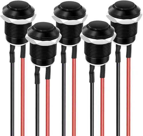 Gebildet 5Pulsadores Precableados IP65 Impermeables Momentáneos de Aleación de Aluminio, Botón de Encendido y apagado, 12mm, 2A, 12V/24V/125V/250V CA (cabeza alta)