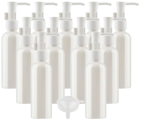 LusDoly 12 Piezas 100ml Blanco Recargable Botellas de plástico con Blanco Bomba para Recipiente Vacías Bomba de Prensa Dispensadores de Jabón Botes loción Botella