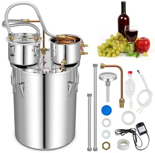 COSTWAY 3 Pot Moonshine Still Distiller, 22L 5Gal/38L 8.5Gal Stainless Steel Water Alcohol Distiller with Copper Tube, Built-in Thermometer & Thumper Keg, Wine Spirits Boiler Making Kit (38L 8.5Gal)