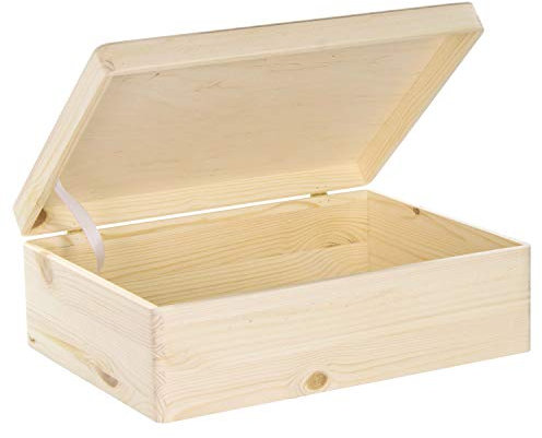 LAUBLUST Boîte en bois avec couvercle – env. 40 x 30 x 14 cm | Naturel – Boîte de rangement polyvalente | Boîte pour décoration et bricolage, Coffret cadeau, FSC®