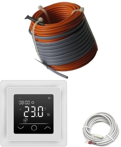 Elektrische Fußbodenheizung HoWaTech Profi Komplett Set TWIN Heizdraht 12 W/m inkl. Touch Thermostat weiß, Länge & Fläche:5.5-11.5m²