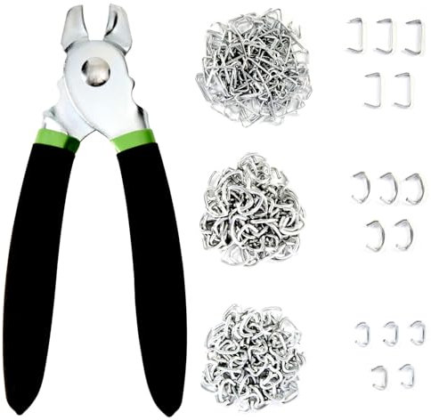 Hog Ring Pliers Kit with 270 Pcs 3/4 1/2 3/8 Galvanized Steel Hog Rings,Hog Ring Pliers Kit for Auto Upholstery and Fencing,Bagging,DIYCraft,Furniture
