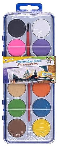 gimboo Aquarellfarben für Kinder / 12 Farben mit Pinsel/Kindersicheres Kunstzubehör/ideal Geschenkidee für Kinder/Wasserfarben Wassermalkasten