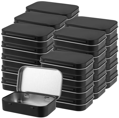 ZEONHAK 30 PCS 95 x 60 x 22mm Black Tin Box, Rectangular Hinged Tins, Metal Tins with Lids for Storage