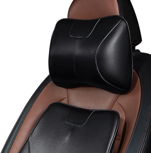 duoyif Auto Kopfstütze, Premium Auto Nackenkissen Aus Leder Und Memory-Schaum, Nackenstütze Auto, Leder Auto Nackenkissen, Große Kopfstütze Für Autositze Fahrersitze Bürositze Gaming-Sitz (Schwarz)