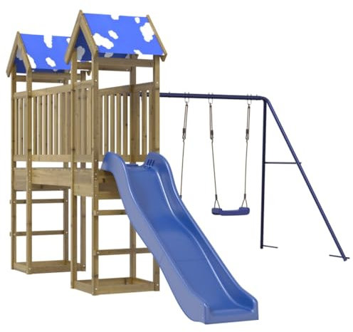 vidaXL Spielturm, Klettergerüst mit Brücke Rutsche Schaukeln, Kinder Kletterturm Spiel-Zubehör für Garten, Holz Spielplatz Spielhaus, Kiefernholz Imprägniert