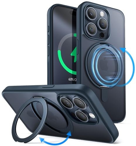 JETech Hülle mit Ringständer für iPhone 15 Pro Max, Titan Blau | Kompatibel mit MagSafe, 360° Drehbarer Ringständer, Schlanker Stoßschutz
