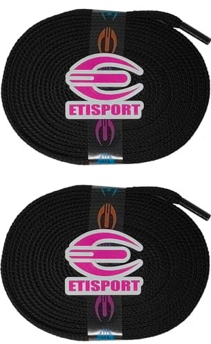 ETISPORT Paar professionelle flache Schnürsenkel für Hockey- und Schlittschuhe und Riemen mit Rollen. Beständig. Länge jeweils 3 m | 118in. (Glatte Schwarz)