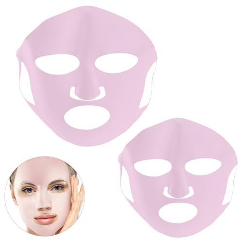 WMUVAZA Maschera per il viso, 2 pezzi mascherina riutilizzabile in silicone Maschera per il viso idratante viso idratante, Maschera Viso In Silicone Impedisce L'Evaporazione, rosa, 28*22cm, 27*19cm
