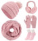 Tuopuda Mütze, Schal & Handschuh-Sets für Damen, Wintermütze Strickschal Winterhandschuhe mit Socken Ohrenwärmer 5 in 1 Set, Beanie Winter Fleece Gefütterte Geschenk für Outdoor Sport, Rosa