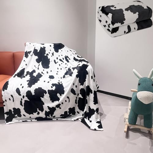 Kuhmuster Kuscheldecke, Kuh Decke, Geschenk für Kuh Liebhaber, Weihnachten & Neujahr,Flauschig, Schwarz Weiß, 130 x 150 cm, Weich Fleece, Wohndecke für Couch & Sofa