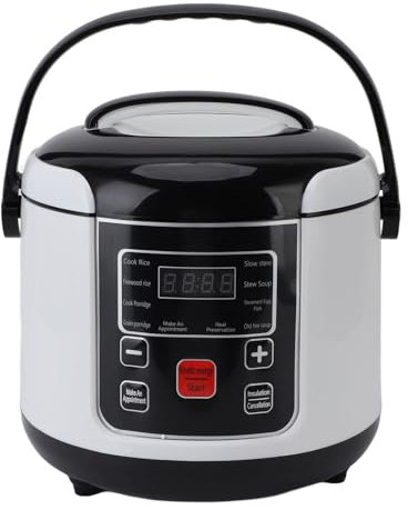 Digitaler Reiskocher, Dampfgarer, Multikocher, Slow Cooker, Haferflockenkocher mit Abnehmbarem Antihaftbeschichtetem Topf, Automatische Warmhaltung, 2 Qt Edelstahl-Außenseite für