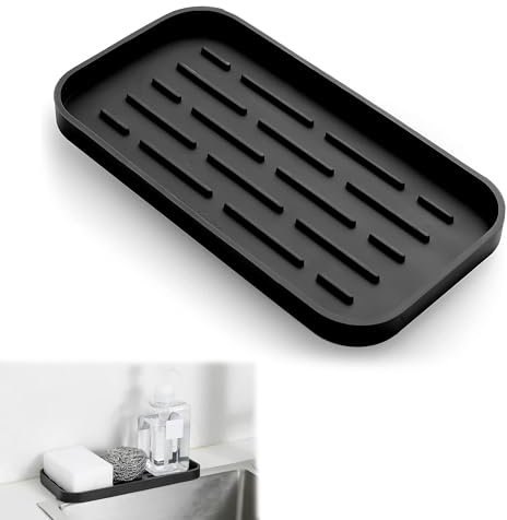 KEPYATI Porte-Éponge En Silicone,Petit Plateau D'Évier De Cuisine,Porte-Savon Pour Évier De Cuisine,Tapis D'Égouttoir À Vaisselle En Silicone Pour Éponges,Brosses, Salle De Bain, Cuisine
