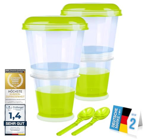 GOODS+GADGETS Müslibecher to Go Deluxe - Joghurt-Becher für unterwegs - Reise Lunchpot mit Löffel und Iso-Kühlfach für Müsli, Cerealien, Porridge und Obst (2, Grün)
