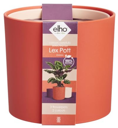 Elho Lex Pott Set of 3 - Pot de Fleur Interieur - Plastique 100% Recyclé - Ø 11, 13 and 14 cm - Rouge/Rouge Corail