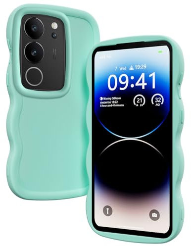 XINYEXIN Funda para Vivo V29 5G, Carcasa Marco de Ondas Forma Rizado Linda Silicona Líquida Antigolpes Bumper Case Cover - Verde
