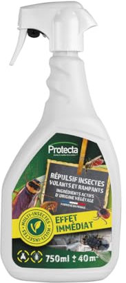 Protecta® - Répulsif Anti-Insectes Volants et Rampants 750 ML – Spray Multi-Insectes (Mouches, Moustiques, Fourmis, Puces, etc.) – Effet Immédiat – À Base de Pyrèthre – Usage Intérieur et Abords