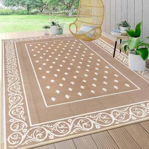 Pauwer Wasserdichter Outdoor-Teppich, 15,2 x 22,9 cm, wendbar, Kunststoff, Stroh, Terrasse, Camping, für Innen- und Außenbereich, Wohnmobil-Matte für Deck, Camper, Veranda, Balkon, Hinterhof,