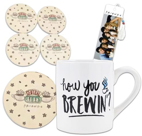 Friends TV Show Mug and Coaster Set - Friends TV Show Kitchen Decor Bundle with Friends Themed Coffee Mug Plus 4 Friends Coasters | Friends TV Show Gifts for Men, Women