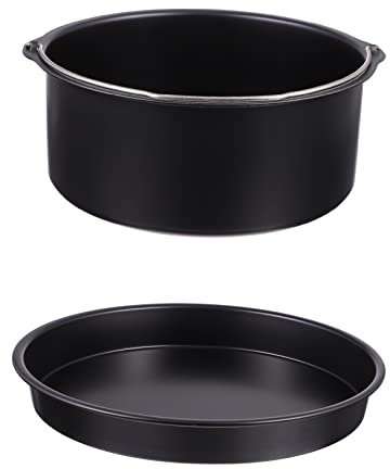 BEBEMOKO 7 Zoll Heißluftfritteusen Zubehör Satz Aus Kohlenstoffstahl Mit Antihaftbeschichtung Kuchenkorb Und Pizzablech Für Backofen Und Heißluftfritteuse Universell Einsetzbar Zum Backen Und Dämpfen