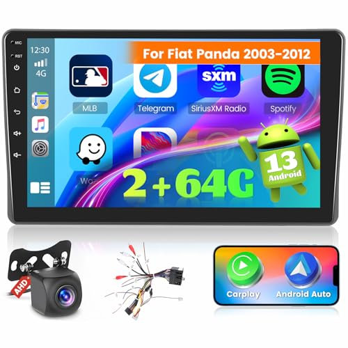 Ohradio 2G+64G Autoradio für FIAT Panda 2003-2012 Radio Android mit GPS Wireless Carplay Android Auto Radio FM/RDS WiFi + Rückfahrkamera + MIC - Autoradio 2DIN 9 Zoll