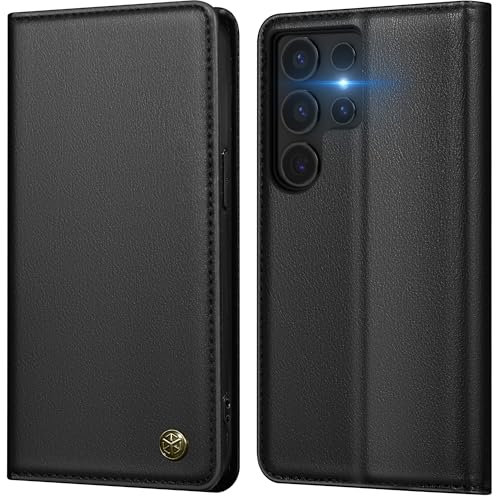 GUCASBE Handyhülle für Samsung Galaxy S24 Ultra Hülle Premium Lederhülle für Samsung S24 Ultra Flip Case mit Kartenfach Standfunktion RFID Schutzhülle Klapphülle für Galaxy S24 Ultra 5G, Schwarz