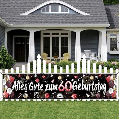 ParPix Banner 60 Geburtstag Mann Frau Deko, 60 Geburtstag Deko Girlande, Deko 60 Geburtstage Mann Frau,60. Geburtstage Deko Rot,Deko zum 60 Geburtstags,60.ter Geburtstagsbanner, Geburtstags 60 Banner