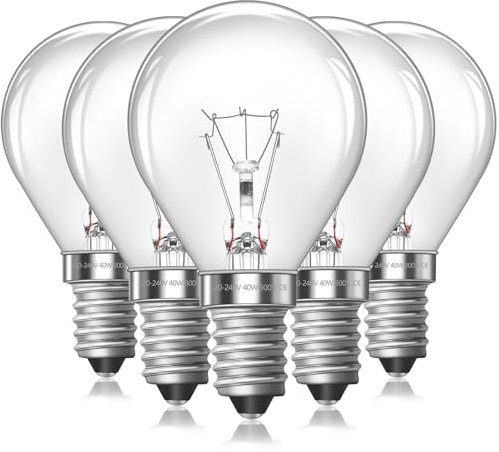 5 Pack SES Small Edison Screw E14 Globe Bulb, G45 Oven Light Bulb Dimmable, 300°C, G45 Golfball Bulb, Warm White 2700K, 230V, E14 Scentsy Light Bulbs for Microwave, Oven Lamp