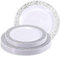 Kinmsito Lot de 40 assiettes en plastique avec bord argenté, 2 tailles, réutilisables, en plastique dur, solides, pour mariages, fêtes (19 cm + 26 cm)