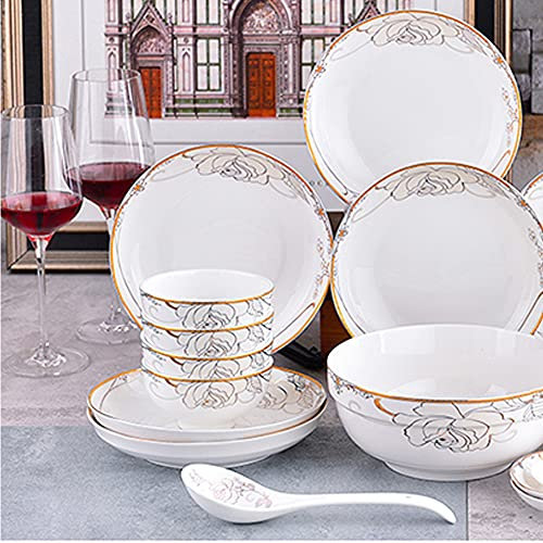 ABNNHK Juego de vajilla de 56 Piezas, Juegos de vajilla de cerámica para 12, Juego de Platos de Porcelana Simple, vajillas para familias, restaurantes y cafés.