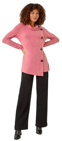 Roman Originals Cowl Neck Buttoned Top for Women UK - Ladies Everyday Autumn Winter Comfy Soft Evening Vacation Work Party Night Out - Coral - Size 20