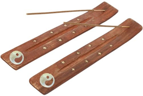 RDNKVB Lot de 2 brûleurs d'encens en bois, brûleur d'encens fait à la main avec cendrier, idéal pour la décoration de la maison, la méditation et le yoga