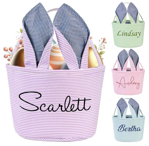 Fasinheaco Personalisiert Osterkörbchen – Monogrammiert Mit Namen,Seersucker Osterkorb Kinder,Osterkorb Mit Henkel Für Ostern,Ostergeschenke