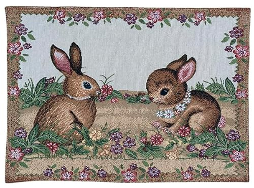 Tischset Gobelin Osterhasen zwischen Blumen, 33x46cm, rechteckig, bunt
