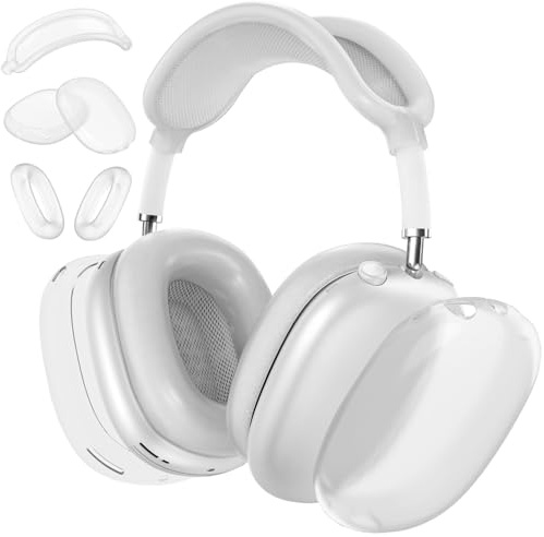 Silicone Case Cover for Airpods Max Headphones, Soft Clear Ear Pad Case Ear Cups Headband Cover for Airpods Max 2024/2020, 3-in-1 Accessories Protective Case (Clear White)