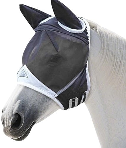 Fliegenmaske Pferd,Pferdemaske mit Ohren Schützerschutz,Atmungsaktive Moskito Maske für Pferde,Fliegenschutz Pferd Cob mit Ohrenschutz