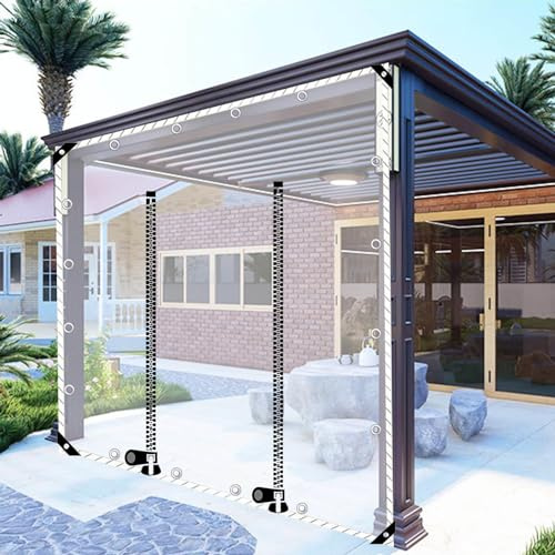 YIHANWUU Outdoor Clear Tarp Curtain Waterproof,with Zipper Door,0.03Cm PVC Transparent Tarpaulin Side Panels,Pergola Gazebo Partition Curtains,Weatherproof Tarpaulin,with Grommets//3.8X2.2M(12.5 * 7.