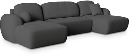 Masseno Ecksofa Savona N mit Schlaffunktion U-Form, Sofa mit Bettkasten, Wohnzimmersofa, Couch, Soffa, Bettsofa, Couchgarnitur- Grau, Now OR Never 92