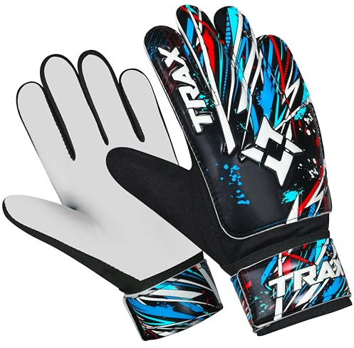 TRAX SPORTS Fußball Torwarthandschuhe für Kinder, Fußballtorwarthandschuhe Kinder mit 4mm Latex doppeltes Handgelenkstütze,starker Halt gepolsterter Handfläche