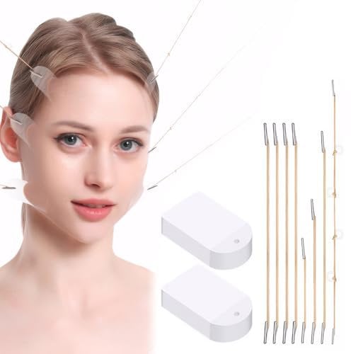 80 Stück Face Tape Lifting Gesicht, Face Lift Tape Invisible + 8 Zugseile in 5 Größen Make-up-Lifting-Tools Sofort Unsichtbar Geeignet für Gesicht Hals und Augen
