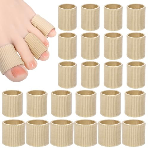 Bewudy 24 Stück Zehenschutz Silikon, 3 Größen Schneidbar Zehen Kissen Tube Atmungsaktiv Schlauchbandage Flexibler Stoffüberzug Gel Zehenpolster Zehenkappen Pad für HüHneraugen Schwielen Daumenvalgus
