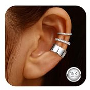 JeweBella Ear Cuff Boucle Oreille Sans Trou Faux Piercing Oreille Helix Cartilage Chunky Earcuff Femme Ensemble Réglables Wrap CZ Manchette Boucles d'Oreilles Hypoallergéniques Plaquées Or 18K /Argent