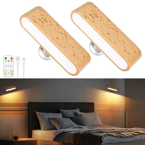 AVANLO Rechargeable Wall Lights with Remote, 2PCS Battery Operated Magnetic Wall Lights Indoor, 3 Dimmable Color, 360° Rotatable, Wireless Wall Sconces for Bedroom, Living Room