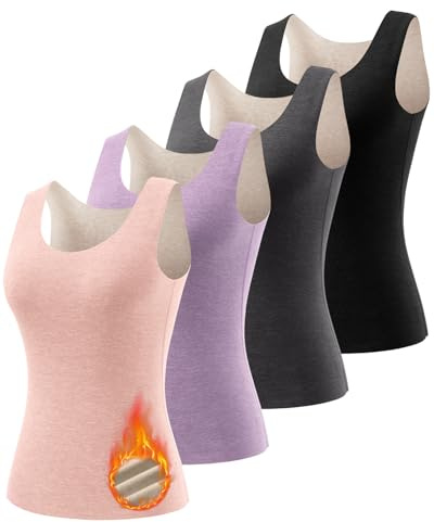Orrfreer 4 Pcs Women's Thermal Tops Sleeveless Vest Tops for Women Ladies Base Layer Tank Top Camisole Warm Winter Underwear Top