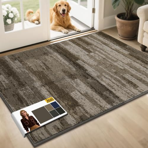 JSEI Fußmatte Innen, rutschfeste waschbare Schmutzfangmatte, 80x120cm Braun | Rutschfeste Fußmatte, Waschbare Schmutzfangmatte, TPR-Rücken, Für Eingang und Flur